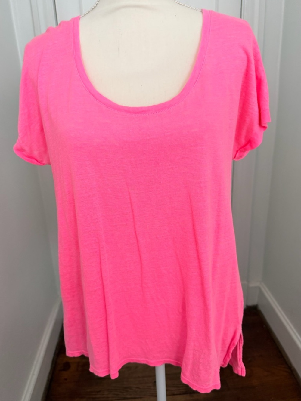 Lilly Pulitzer linen knit neon coral scoop neck shirt women’s L